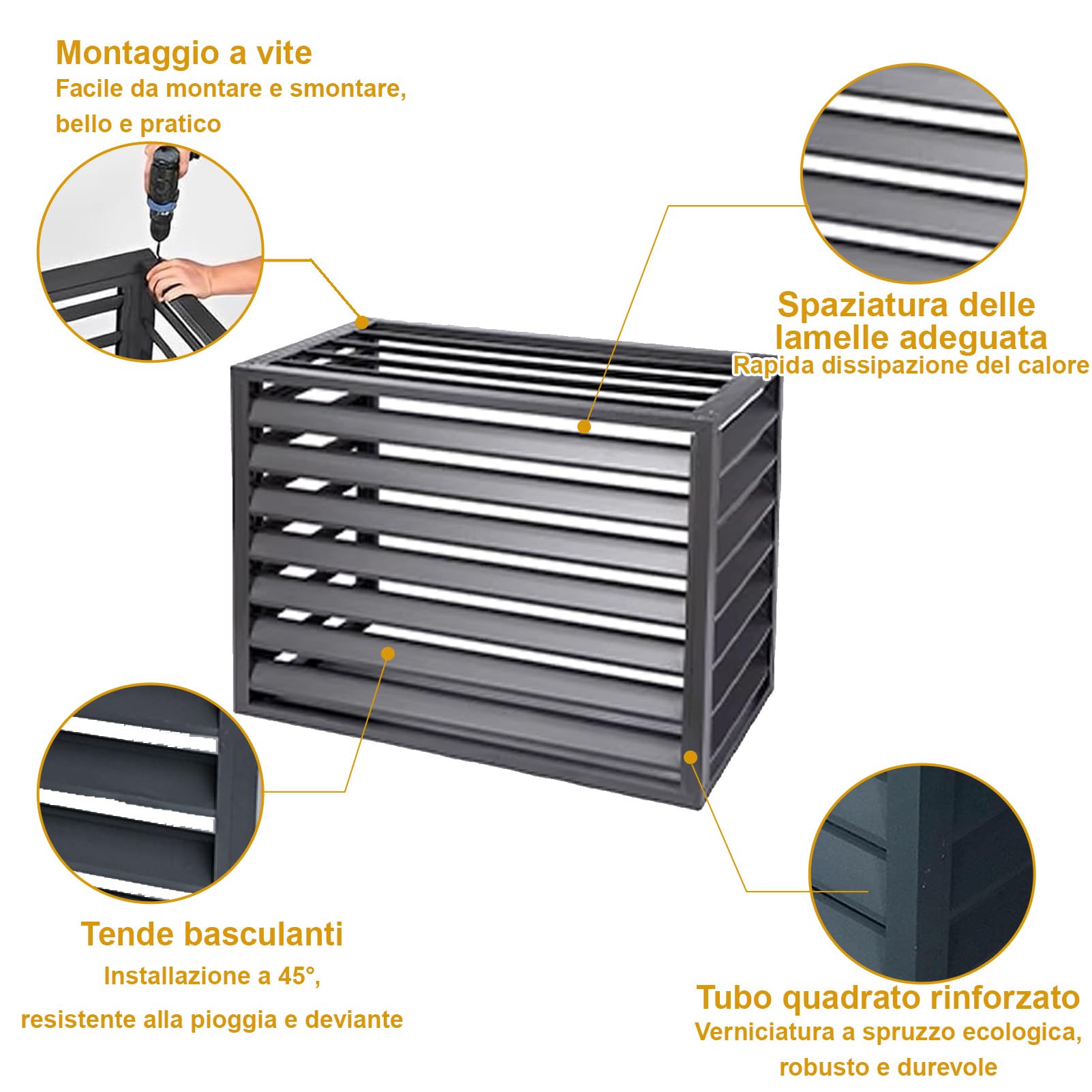 Copertura AC In Alluminio Copri Motore Condizionatore Esterno, 2-3P Copertura per Pompa di Calore, Cover Clima Blade - Protegge da Sole, Vento, Riduce Rumore, Marrone, L110×W60×H80cm