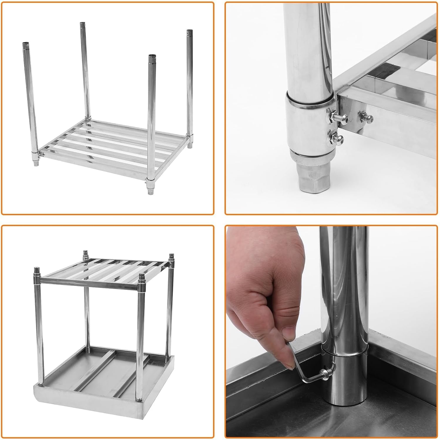 36"×30" Stainless Steel Commercial Work Table - Heavy-Duty 304 Steel Prep Station with Folding Base & Adjustable Undershelf, for Restaurant Kitchens/Butcher Shops/Food Labs/Outdoor