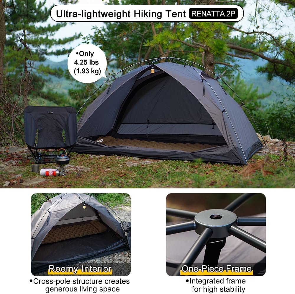 Soomloom Hiking Tent RENATTA 2P Lightweight Spacious Comfortable Camping Windproof Waterproof UV Protection Ventilation Easy Setup 2-Person Camping Shelter