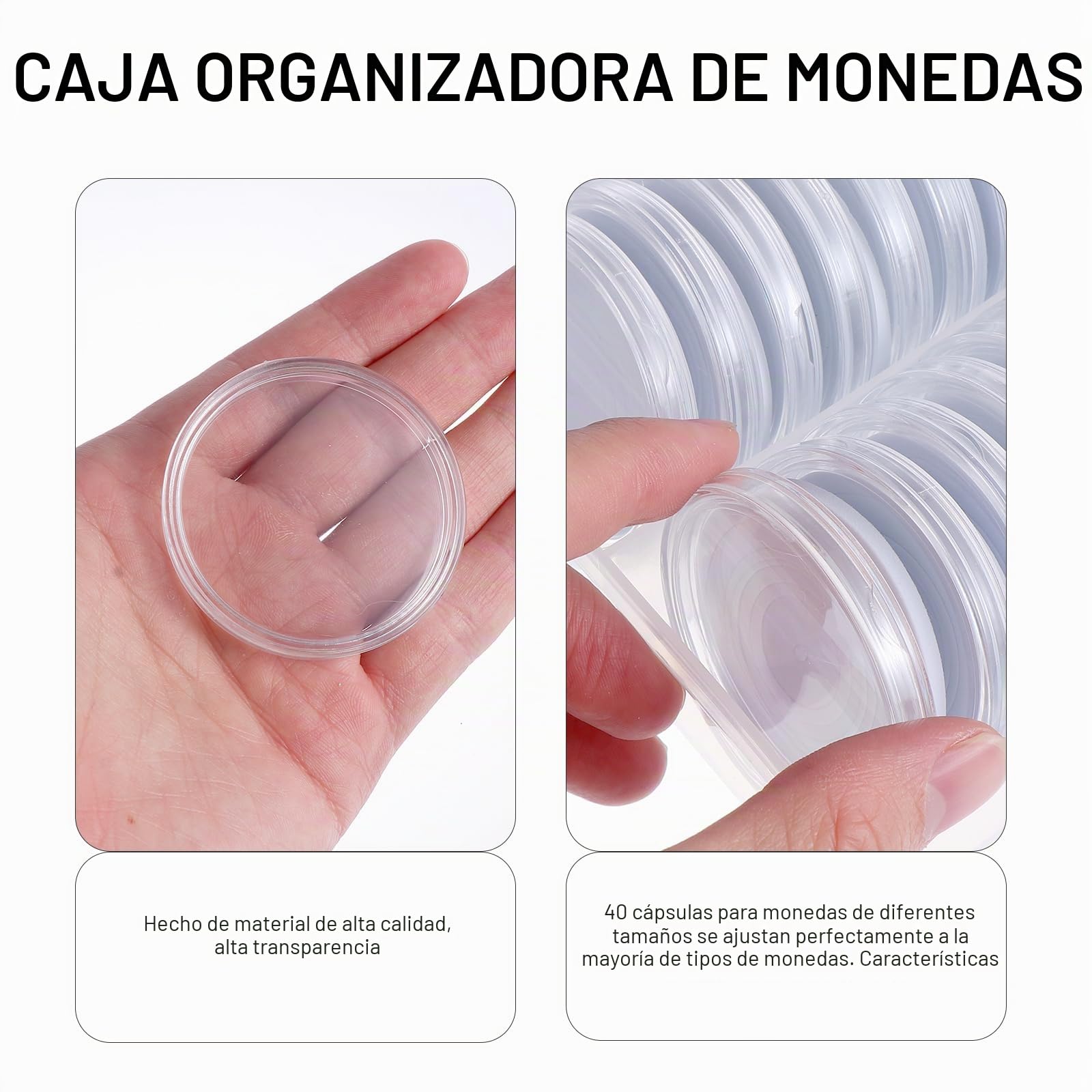 Operitacx Caja De Almacenamiento Para Monedas Transparente Redonda De Plástico Con 40 Cápsulas Con Junta Protectora Para Coleccionistas De Monedas