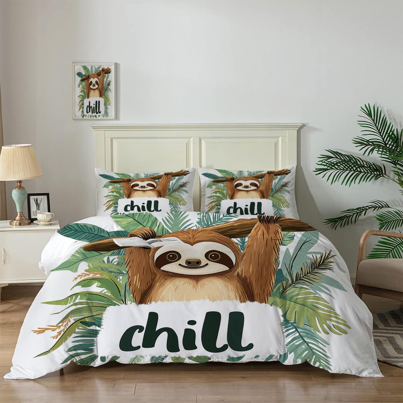 Housse de couette 200x200 paresseux pour une chambre d'enfant colorée et tropicale
