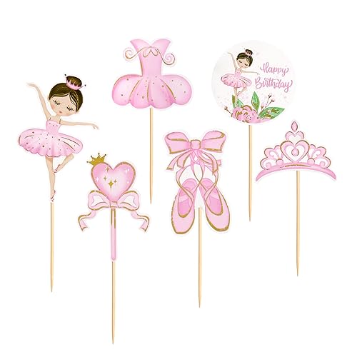 Miniatura 8 de Ercadio Paquete de 24 decoraciones de tutú de bailarina para cupcakes de ballet para niña, decoración de ballet, feliz cumpleaños, decoración de