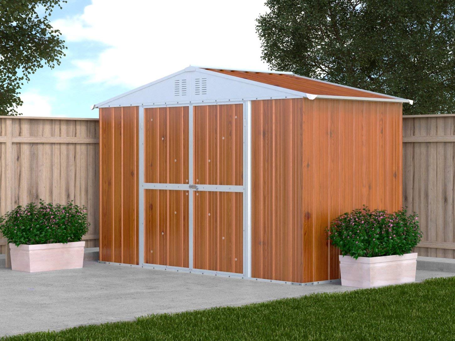 Notek Srl Box in Acciaio Zincato Casetta da Giardino in Lamiera 3.27 x 1.55 m x h2.17 m - 114 kg - 5.06 Metri Quadri (Finitura Legno)