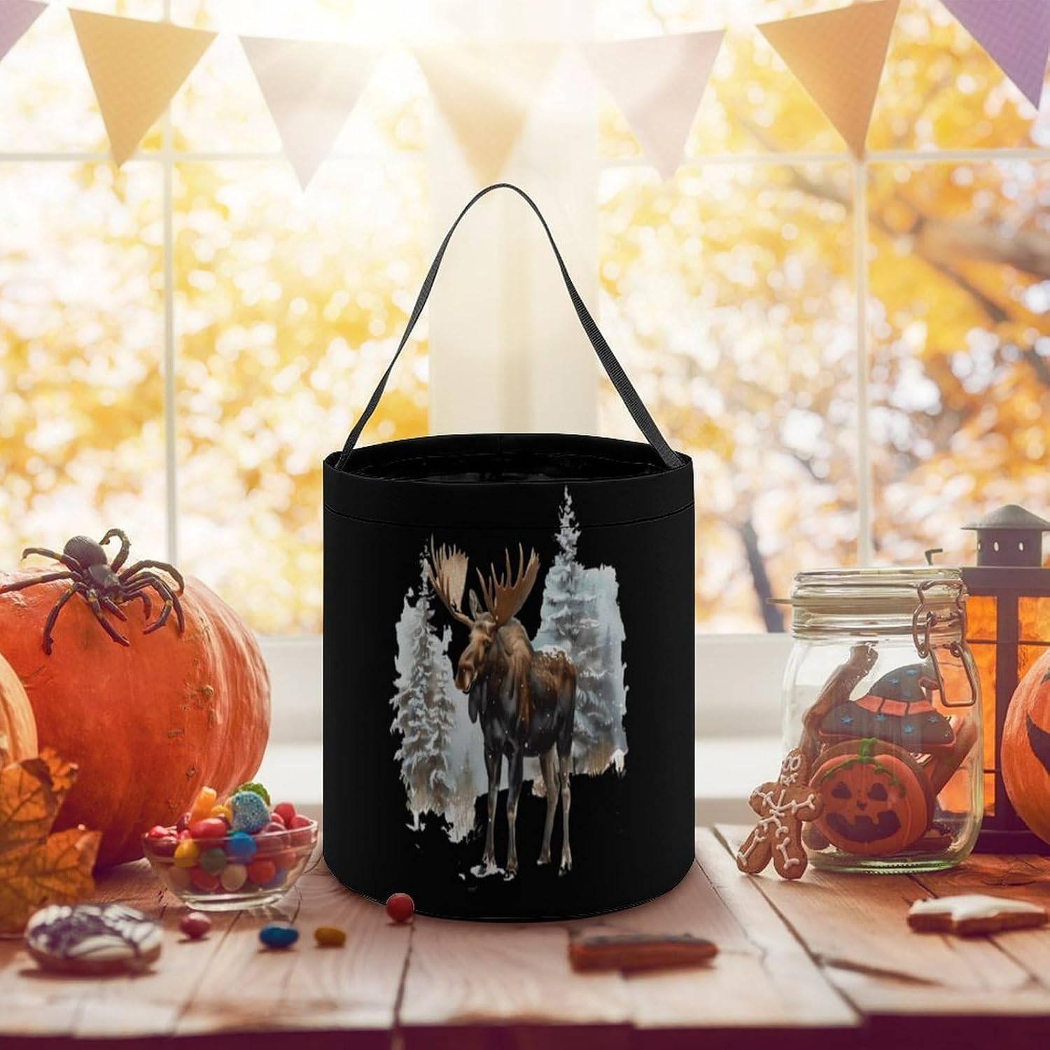 Moose Snows Winter Candy Bag Halloween Treat Goody Bags Party Basket Handbag Holiday Decor