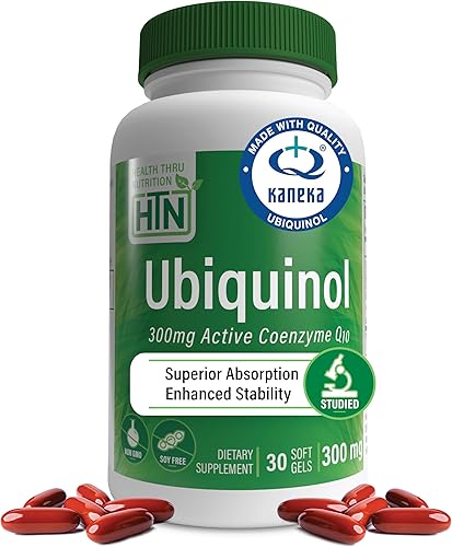 Health Thru Nutrition Ubiquinol 300 mg 30 cápsulas blandas como Kaneka QH Reduced CoQ-10  Estabilizado - Probado por terceros  Biodisponibilidad