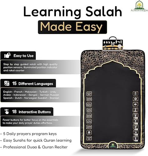 Miniatura 4 de Tapete educativo de oración para adolescentes y adultos  Alfombra interactiva de oración inteligente  Guía de Salah paso a paso, indicador de