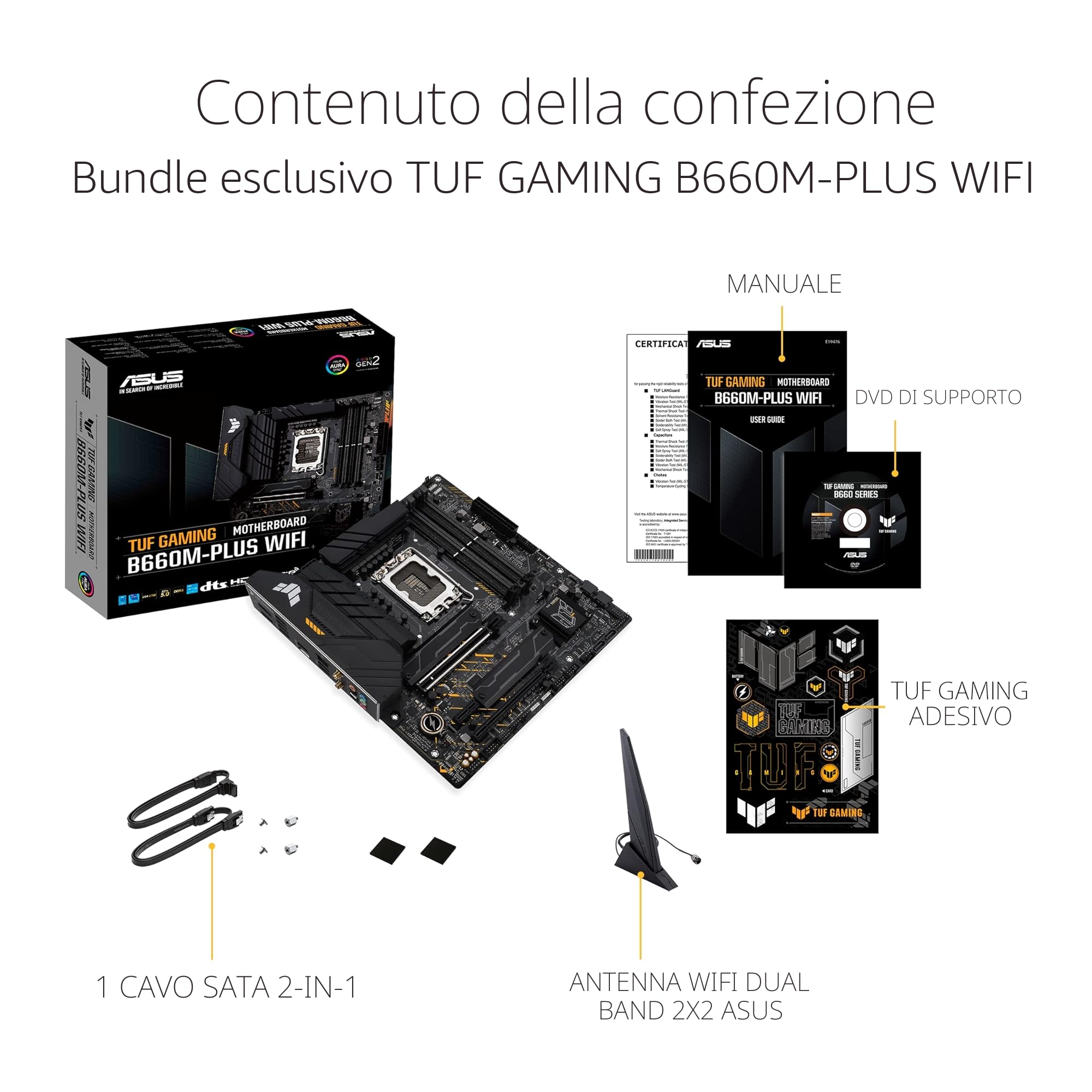 ASUS TUF GAMING B660M-PLUS WIFI, Scheda Madre mATX, Slot DDR5, Nera | LGA1700, DDR5, PCIe 5.0, LAN Realtek 2.5Gb, WiFi 6, Realtek 7.1 Surround, 2xM.2, 4xSATA 6GB/s, USB 3.2 Gen 2x2, Armoury Crate