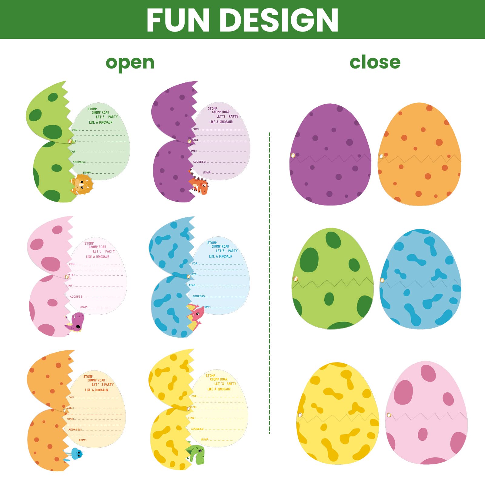 24 Pack Dinosaur Birthday Party Invitations Cards with Envelopes Dinosaur Party Supplies Fill In Birthday Dino Eggs Invite Cards Stickers for Kids Boys Girls Dinosaur Birthday Party Decorations Favor