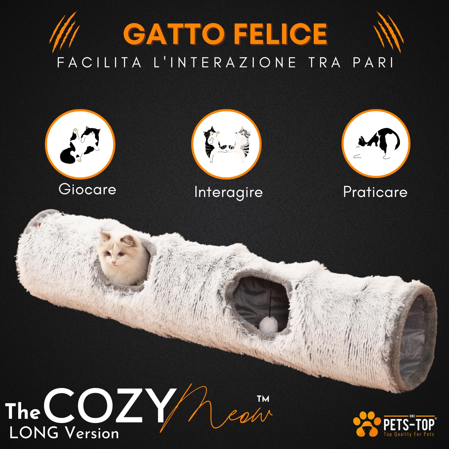 One PETS-TOP Tunnel Gatto Long, Tunnel per Gatto XXL, Giocattolo Interattivo per Interni in Morbido Peluche