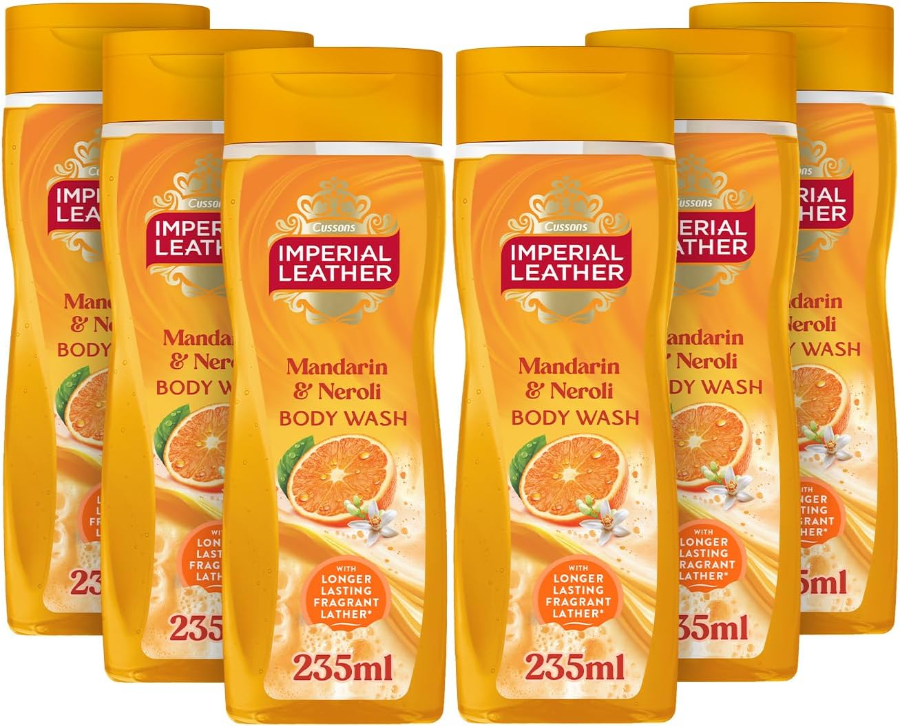 Mandarin & Neroli Body Wash Shower Gel, Rich Creamy Lather & Long-lasting Luxury Fragrance, Vegan & Cruelty Free (6 x 235ml)