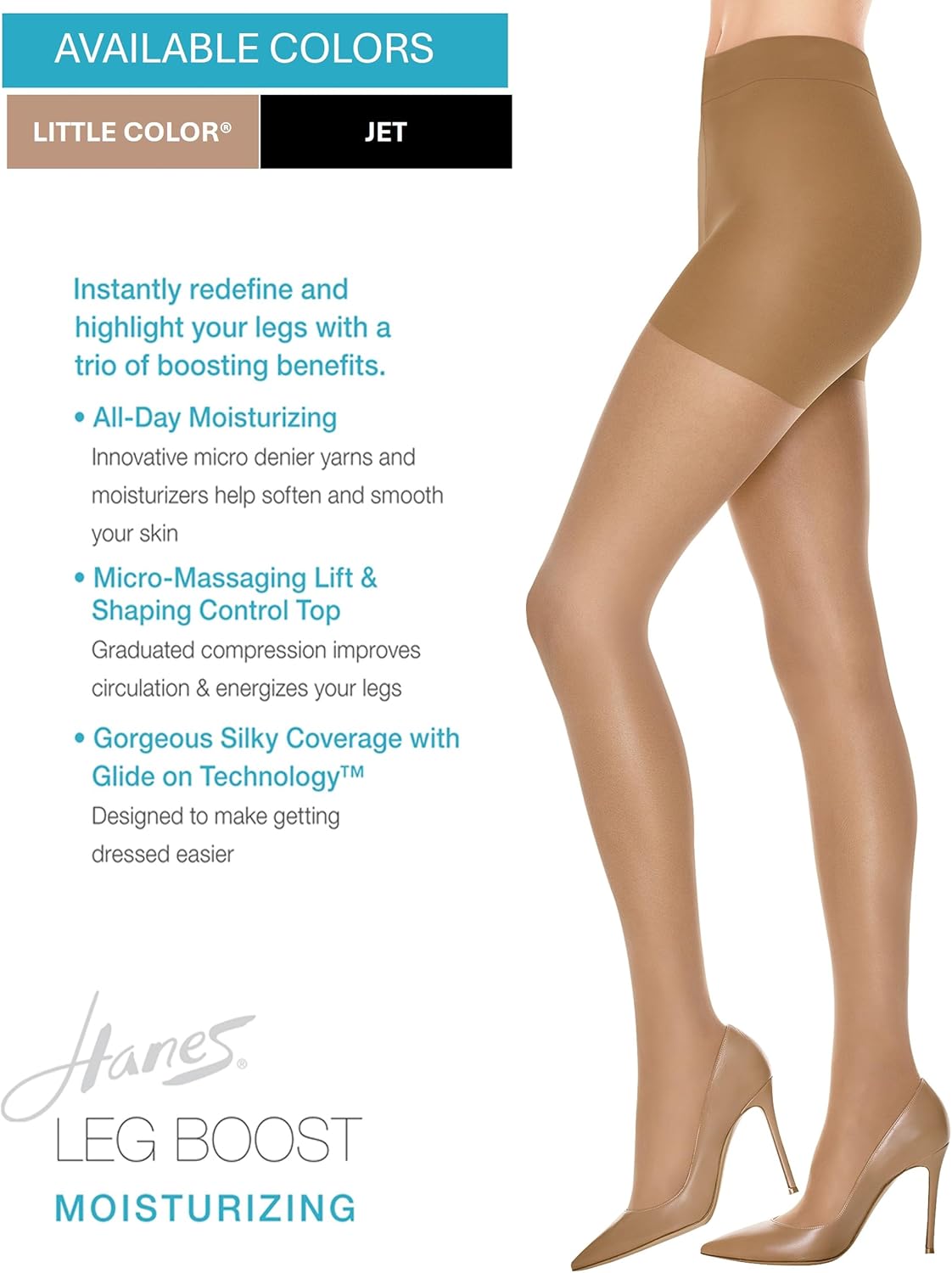 Hanes Leg Boost Women's Moisturizing, Graduated Compression, Control Top, Sheer Toe, Tights
