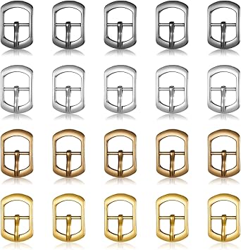 20 Pcs Metal Single Prong Pin Shoes Buckles, Metal Roller Buckle Square Center Bar Buckles Belts Hardware Pin Buckle for Shoes