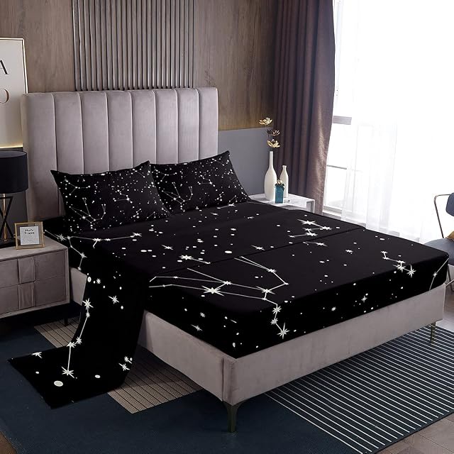 Galaxy Sheets Set Single Size For Kids Girls Boys Outer Space Starry Sky Bedding Set Teens Constellation Singlekle Stars Bed Sheet Set Microfiber Super Soft Breathable Black White Milky Way Bed Cover