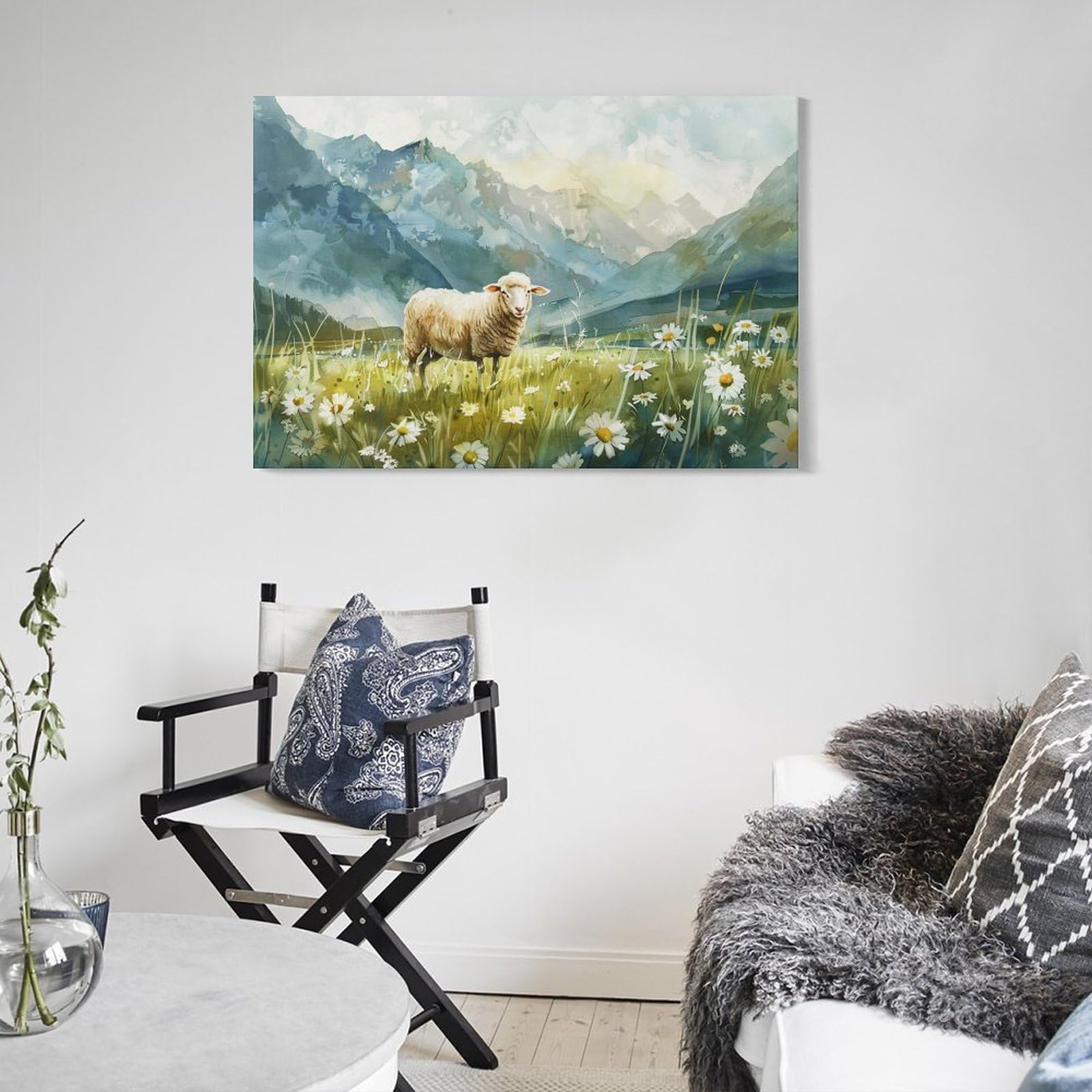 Amazon.co.jp: 絵画 山の草の中の羊 アートパネル ポスター 動物