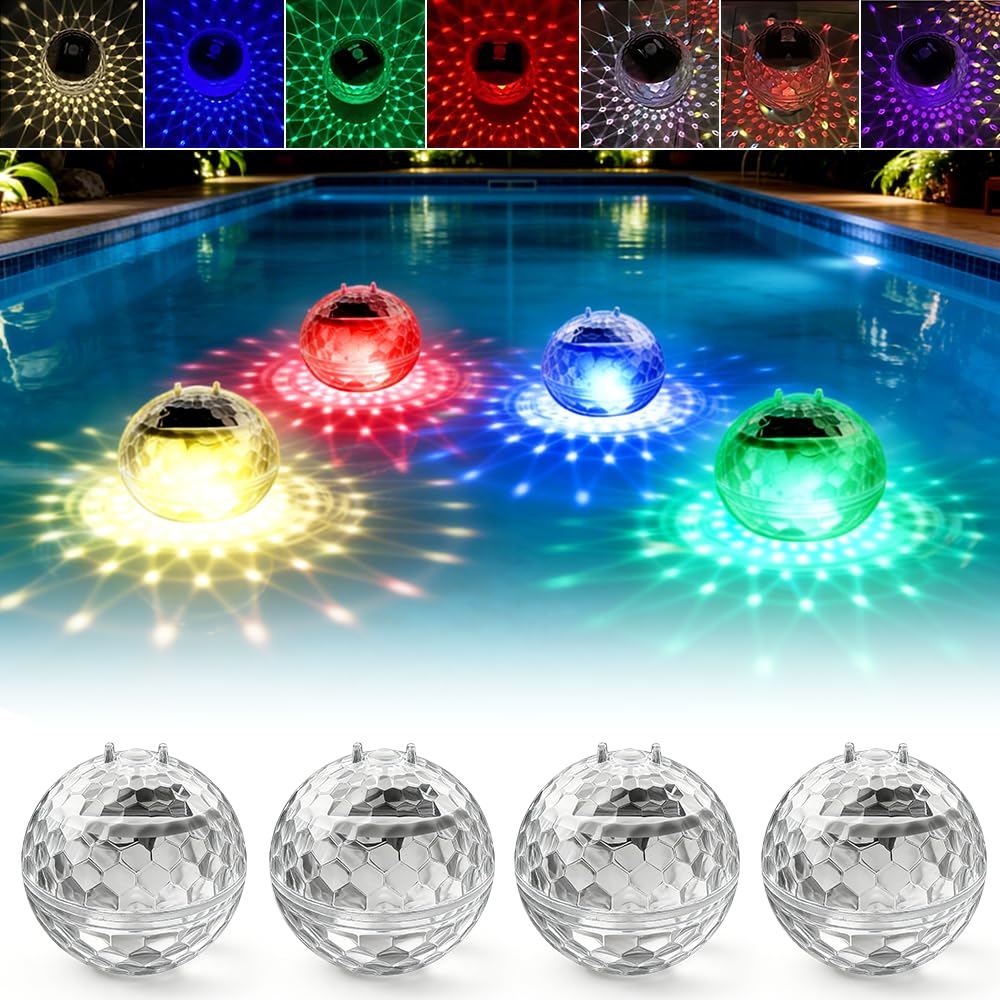 4 Pezzi Luci Solari Galleggianti per Piscina, Luce Solare Galleggiante per Piscina, Luci per Piscina Galleggianti, Luce Piscina Rgb Multicolore per Vasca, Stagno, Fontana, Parchi Acquatici