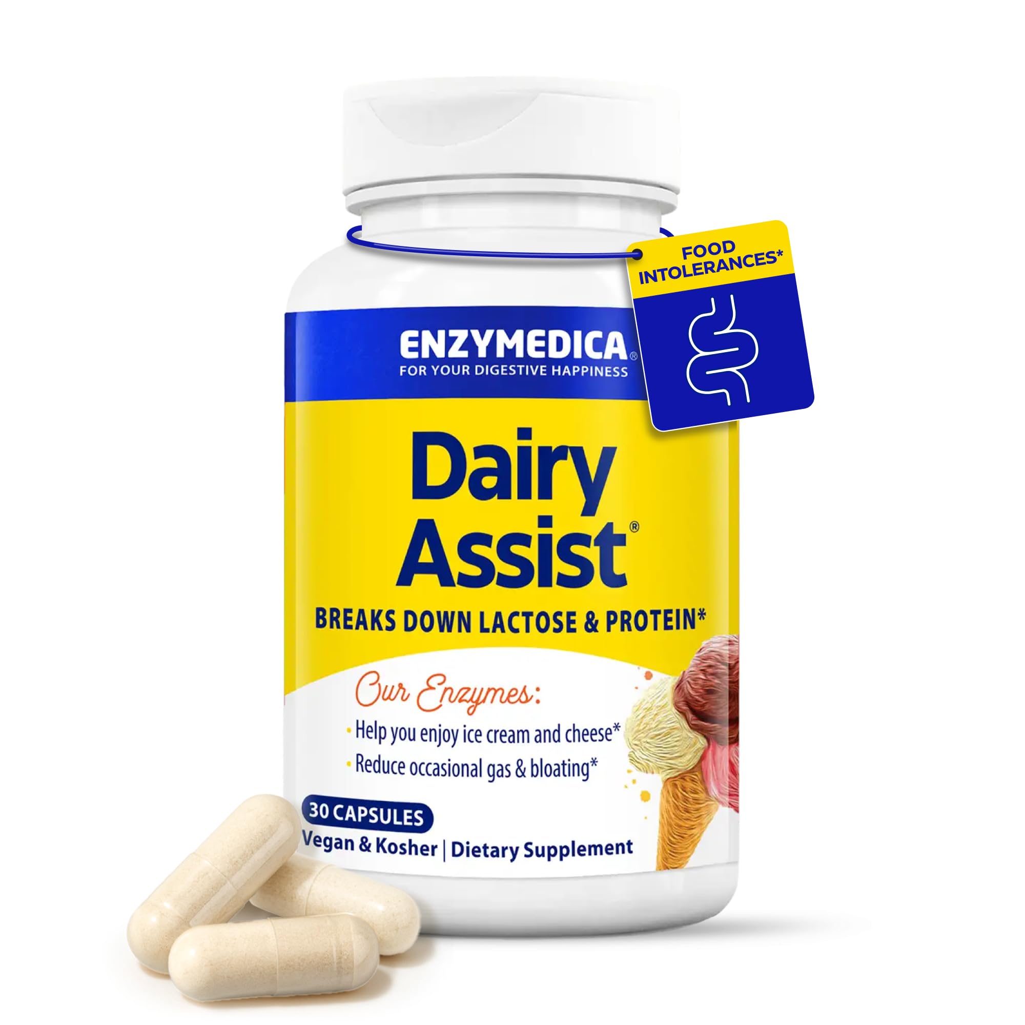 Enzymedica, DairyAssist, Enzyme Support for Digestive Relief From Lactose Intolerance, 30 Capsules