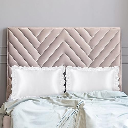 Miniatura 2 de PiccoCasa Juego de 2 fundas de almohada de lujo con volantes, fundas de almohada retro sedosas con volantes, fundas de almohada de satén de 85 GSM