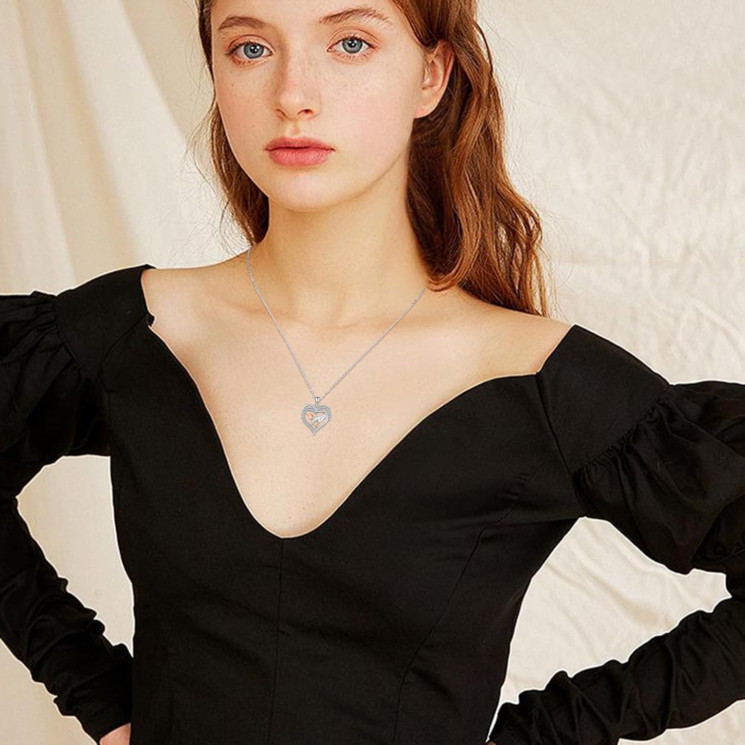 Mother Daughter Necklace, Heart Pendant Necklace, Rose Flower Necklace for Mom,Jewelry Birthday Gift for Mom Women Her - Image 4