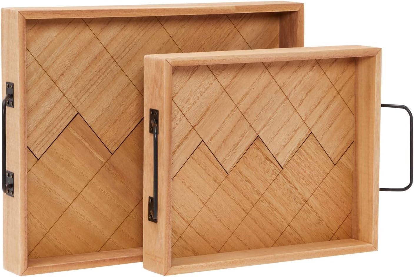 Set of 2 Wooden Serving Trays with Herringbone Pattern, Coffee Table Decor (2 Sizes) : Home & Kitchen