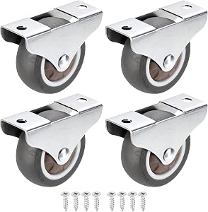 PATIKIL 2" Rigid Fixed Caster Wheels, 4 Pack Silent Plate Casters with M4 Screws Total Load Capacity 132 Lbs for Furniture Workbench Cart Trolley One Direction Rolling, Brown