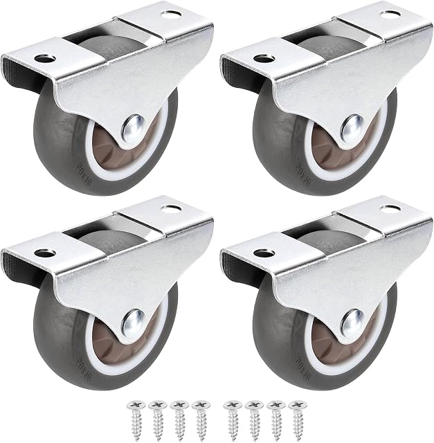 PATIKIL 2" Rigid Fixed Caster Wheels, 4 Pack Silent Plate Casters with M4 Screws Total Load Capacity 132 Lbs for Furniture Workbench Cart Trolley One Direction Rolling, Brown