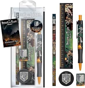 Attack on Titan 5-Piece Stationery Set with Pen, Pencil, Ruler, Pencil ...