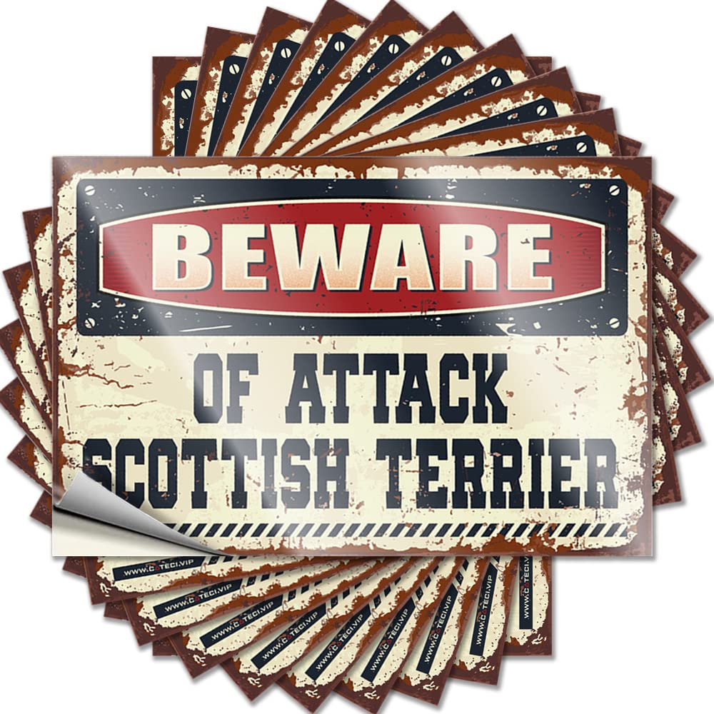 Bumper Accent Teen Bedroom Decor Waterproof - Beware of Attack Scottish Terrier Hard Self Adhesive Decal for Interior Use(8X12CM)