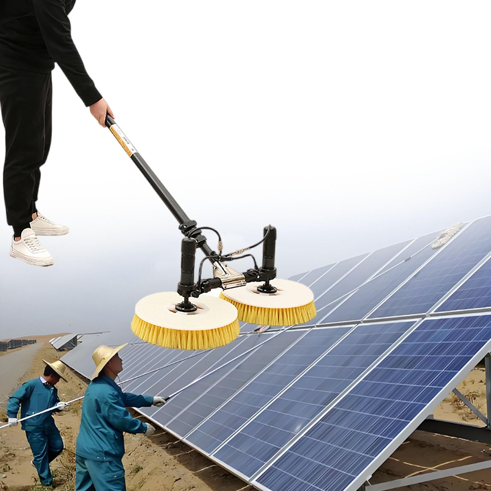 AYCDL Double Head Telescopic Solar Panel Cleaning Machine, Electric Water Fed Pole Kit for PV Panel Wash, 3.5m,3.5m