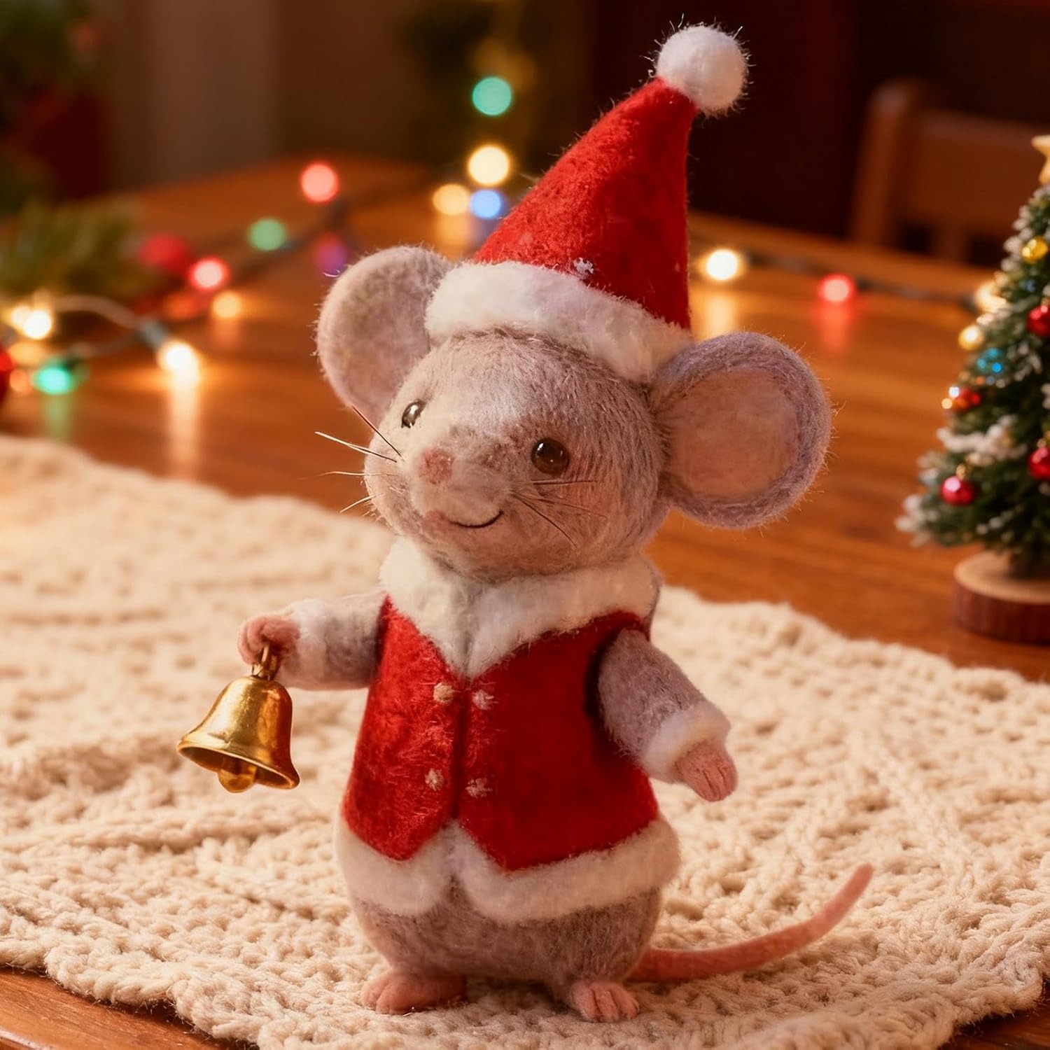Felt Mice Christmas Decorations, 5 Pieces Handmade Christmas Mouse Ornament, Felt Animals Ornaments for The Home, Animal Figures Decorative Home Accessories for Shelf Bookshelf Tabletop Bedroom Desk