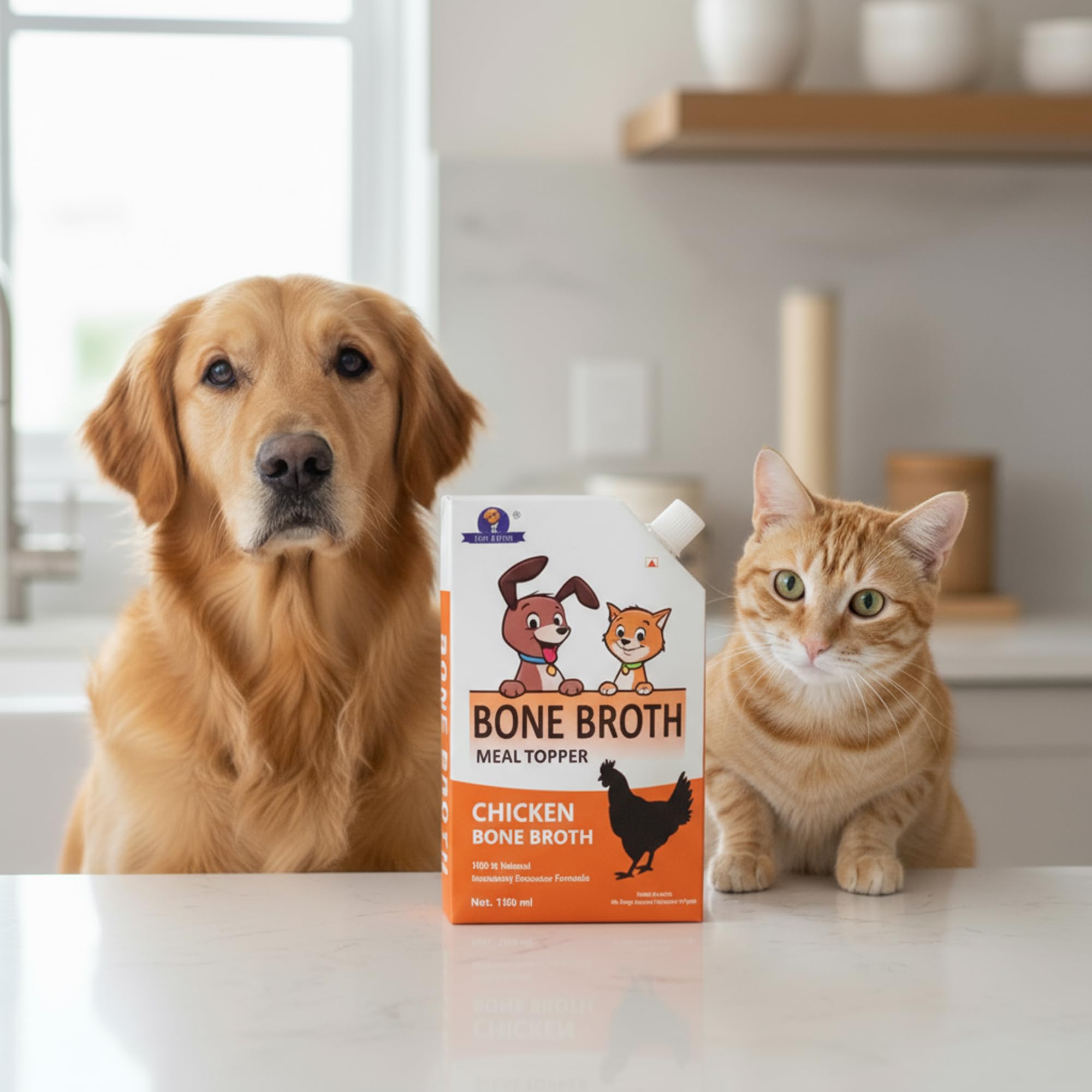 Dr.Pets Chicken Bone Broth for Cats & Dogs (100ml X 36 Pack) Food Topper, Human Grade Preservative Free, Cat/Dog Wet Food Soup for All Life Stages, Natural Supplements with Natural Collagen 2