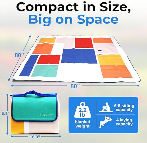 Miniatura 9 de scuddles Manta compacta de pícnic, tapete extragrande de 79 x 59 pulgadas para exteriores con diseño impermeable de 3 capas, forro polar suave, Azul