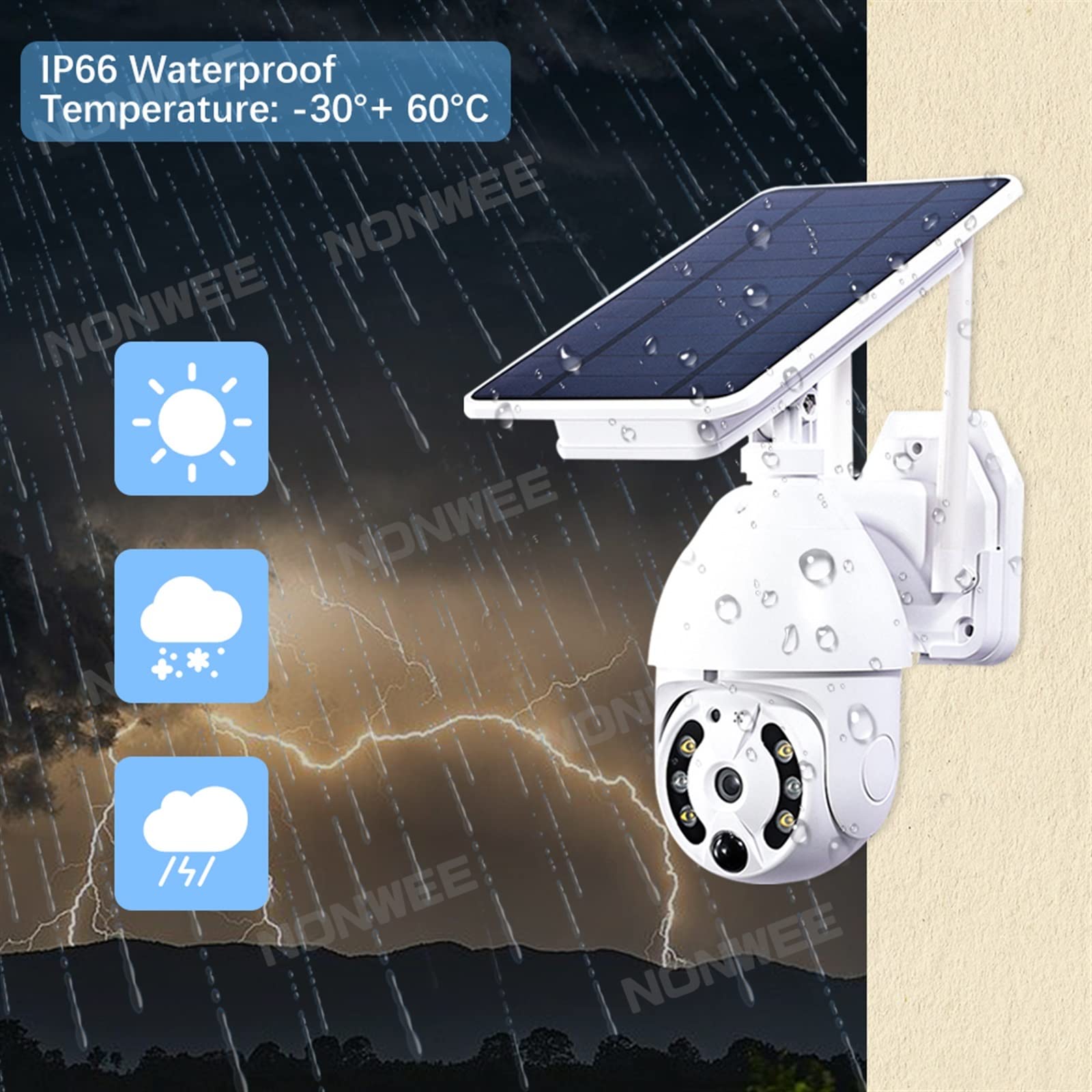 Camera Surveillance, Caméra de sécurité solaire extérieure 3G 4G carte SIM Surveillance vidéo alimentée par batterie Rechargeable 4MP PTZ CCTV PIR mouvement ,Sécurité, Antivol(2MP WIFI Solar Cam)