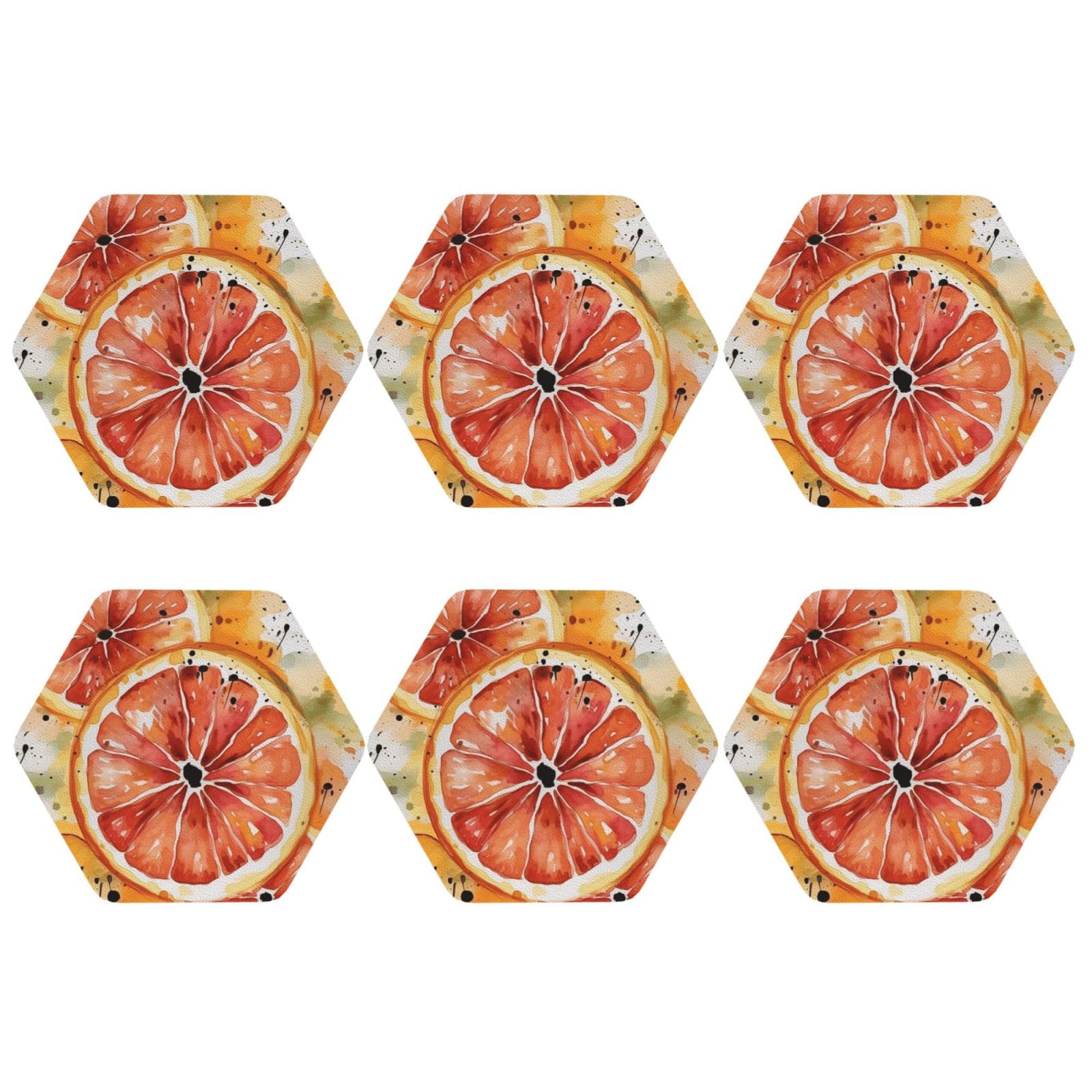 6pcs Leather Coasters for Drinks, Watercolor Orange Slice Drink Coasters for Tabletop Protection, 4" Cup Coasters for Coffee Table Decor, Non-Slip Drinking Cup Mat for Hot Or Cold Drink