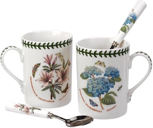 Miniatura 3 de Portmeirion Botanic Garden - Juego de taza y cucharadita Motivos florales de azalea y hortensia Juego de taza y cuchara de 4 piezas Tazas de 11
