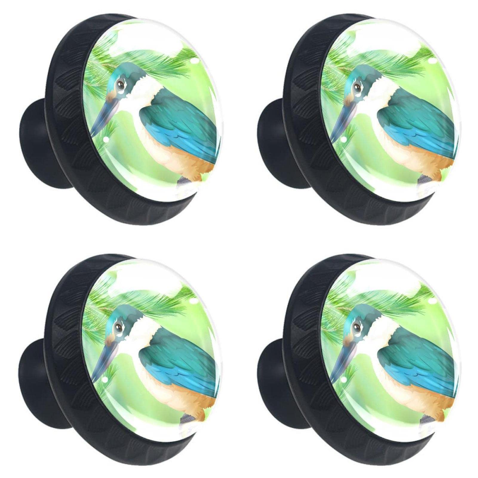 Boutons de meuble en verre motif oiseau pour poignée tiroir commode cuisine 30 mm