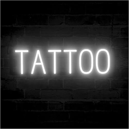 SpellBrite TATTOO - Letrero LED de neón para negocios. 24.1 x 6.3 pulgadas, ultra brillante, eficiencia energética, LED de larga duración. Visible