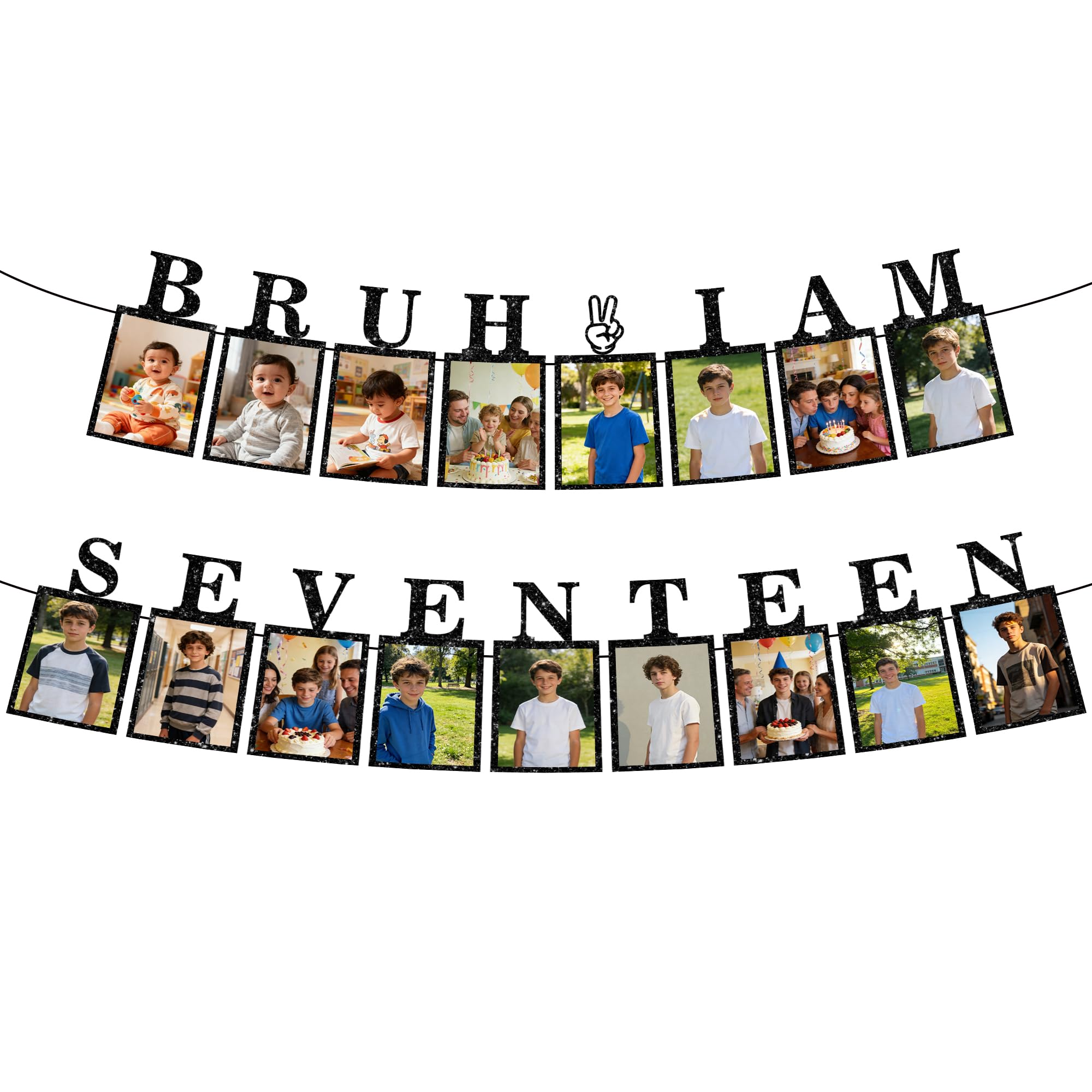 17th Birthday Decorations Photo Banner - Black Boy Hanging BRUH I'M SEVENTEEN Banners Picture Decoration Happy Birthday Photo Display Bunting for 17 Years Old Boys Party Wall Decor Supplies