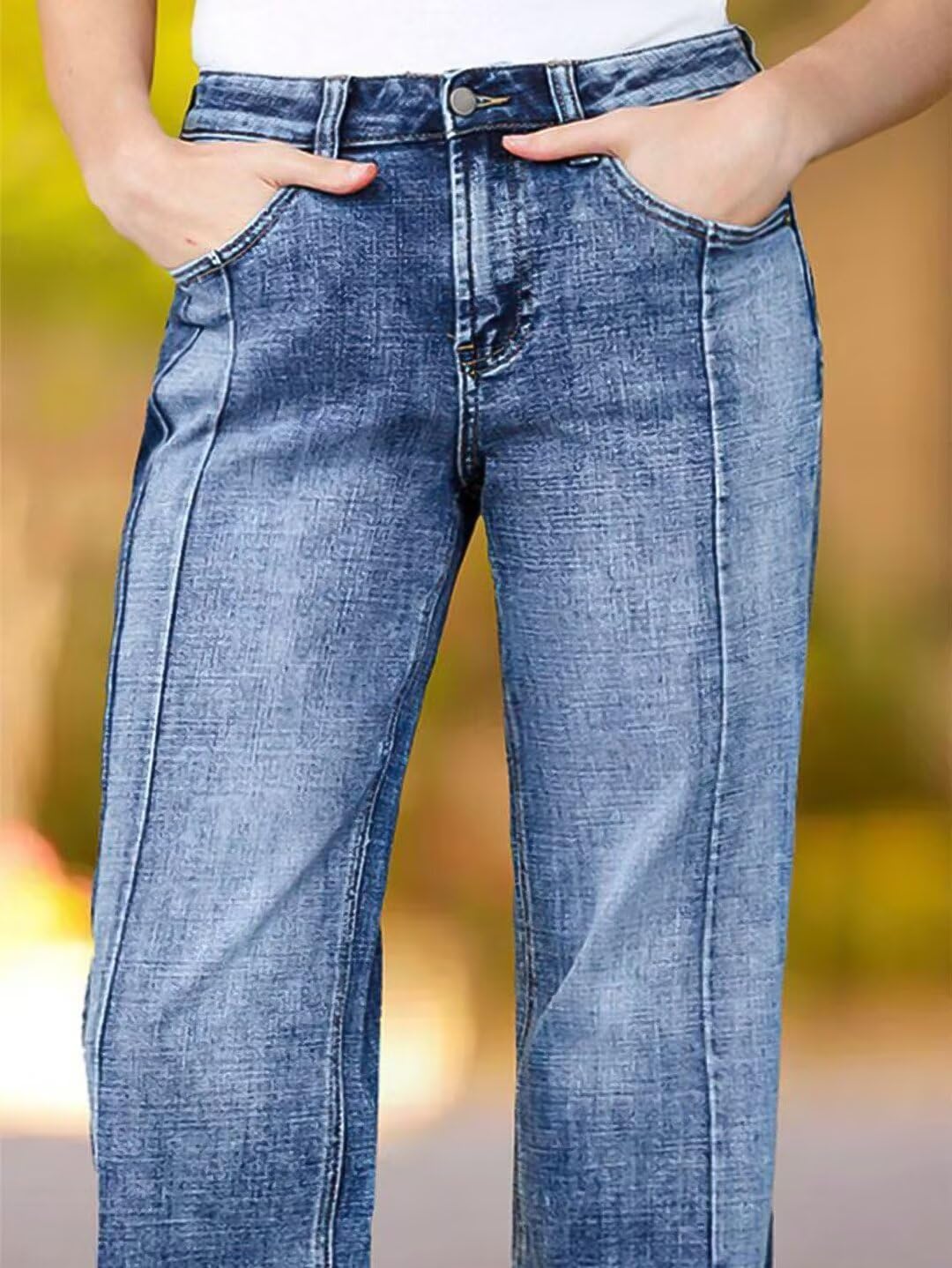 Flamingals Straight Leg Mid Rise Baggy Jeans Boyfriend Denim Strenchy Jeans Without Belt - Image 4