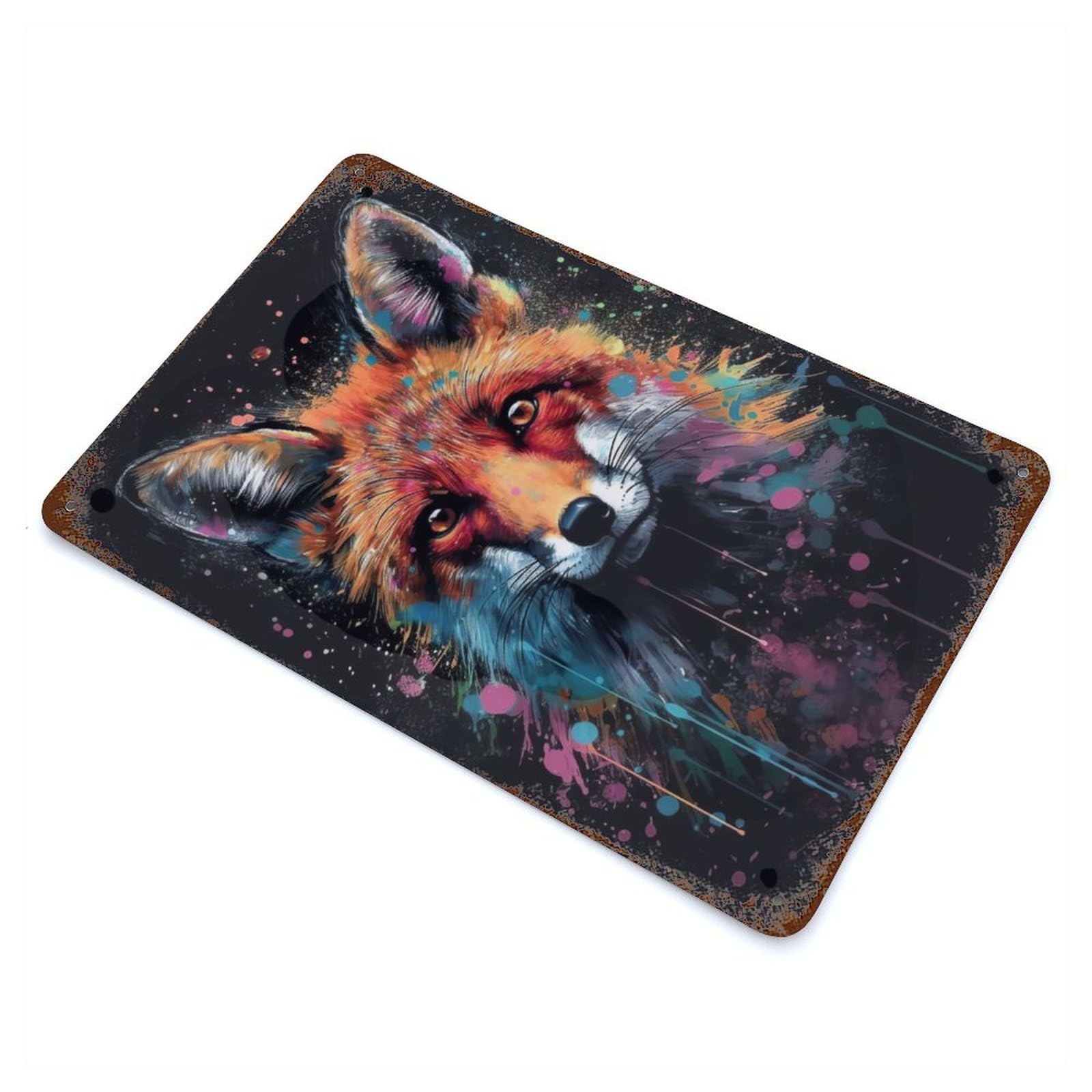 Rust Effect Fox Painting Vintage Rust Metal Sign 11.8"x7.9", Classic Wall Plaque for Shed, Workshop And Garage Wall Decor
