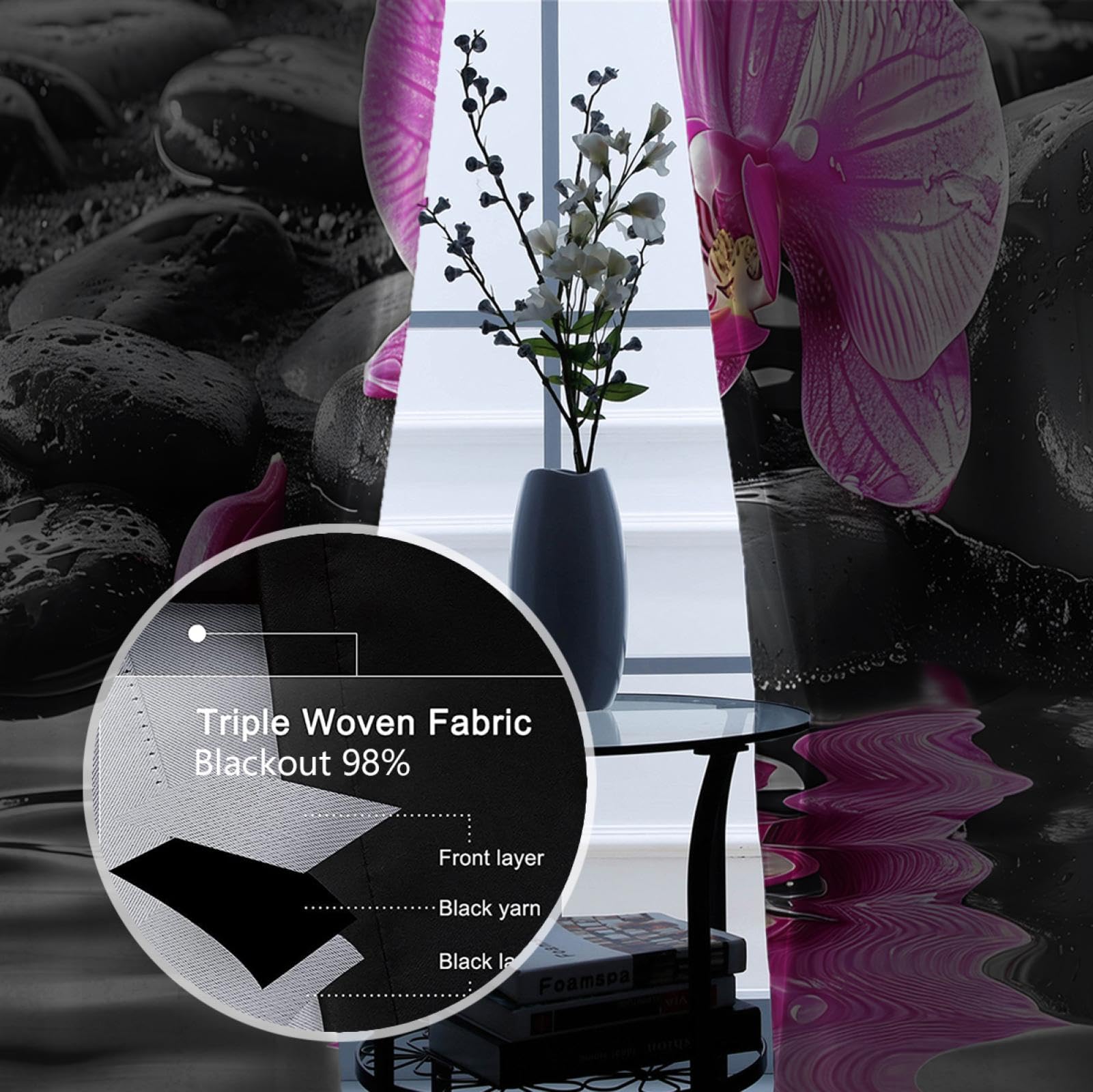 Tende oscuranti Yoga Spa Still Life Lotus Stone on Water Print Drappi Occhiello Top Window Treatment per soggiorno cucina 2x B132 x H114 cm