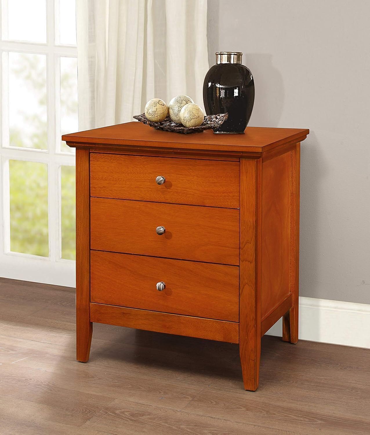 3 Drawers Bedside Table, Night Stand Table, Sofa Side Table, Solid Wood Table (Finish Color - Oak Finish)-image-11
