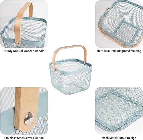 Miniatura 2 de Cesta de cosecha de acero de malla metálica, cesta de jardín cuadrada de alambre con asa, organizador de almacenamiento multifuncional para recoger