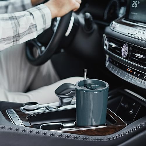 Miniatura 6 de TILUCK Vaso de café de 20oz con tapa y pajilla, de acero inoxidable con doble pared aislada al vacío, taza para café y agua con tapa a prueba de