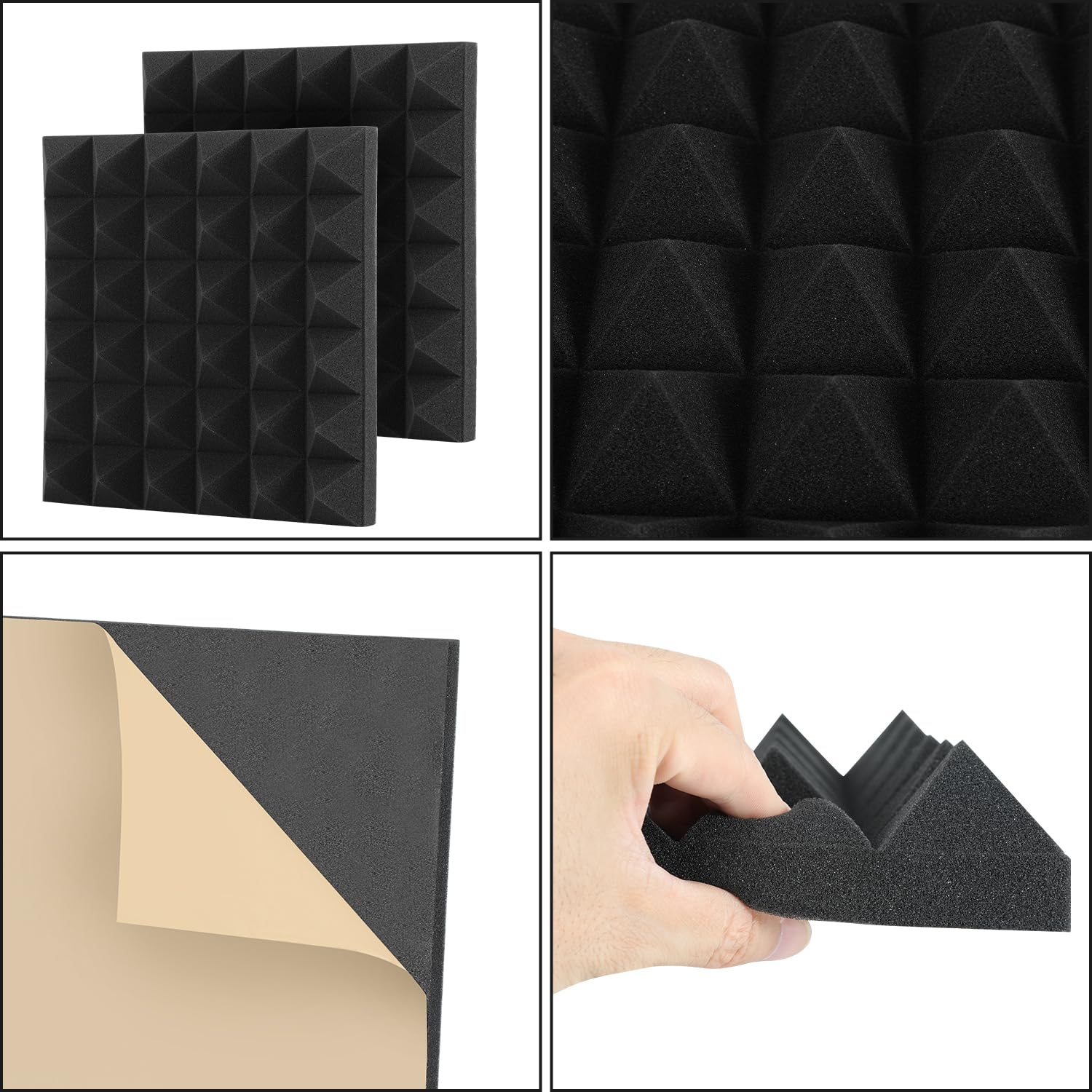 48 Pezzi Pannello Acustico Fonoassorbente Piramidale,Fonoassorbente con Adesivi, Fonoassorbenti ad alta densità, per pareti, soffitti, Insonorizzazione,Uffici 30 x 30 x 5 cm