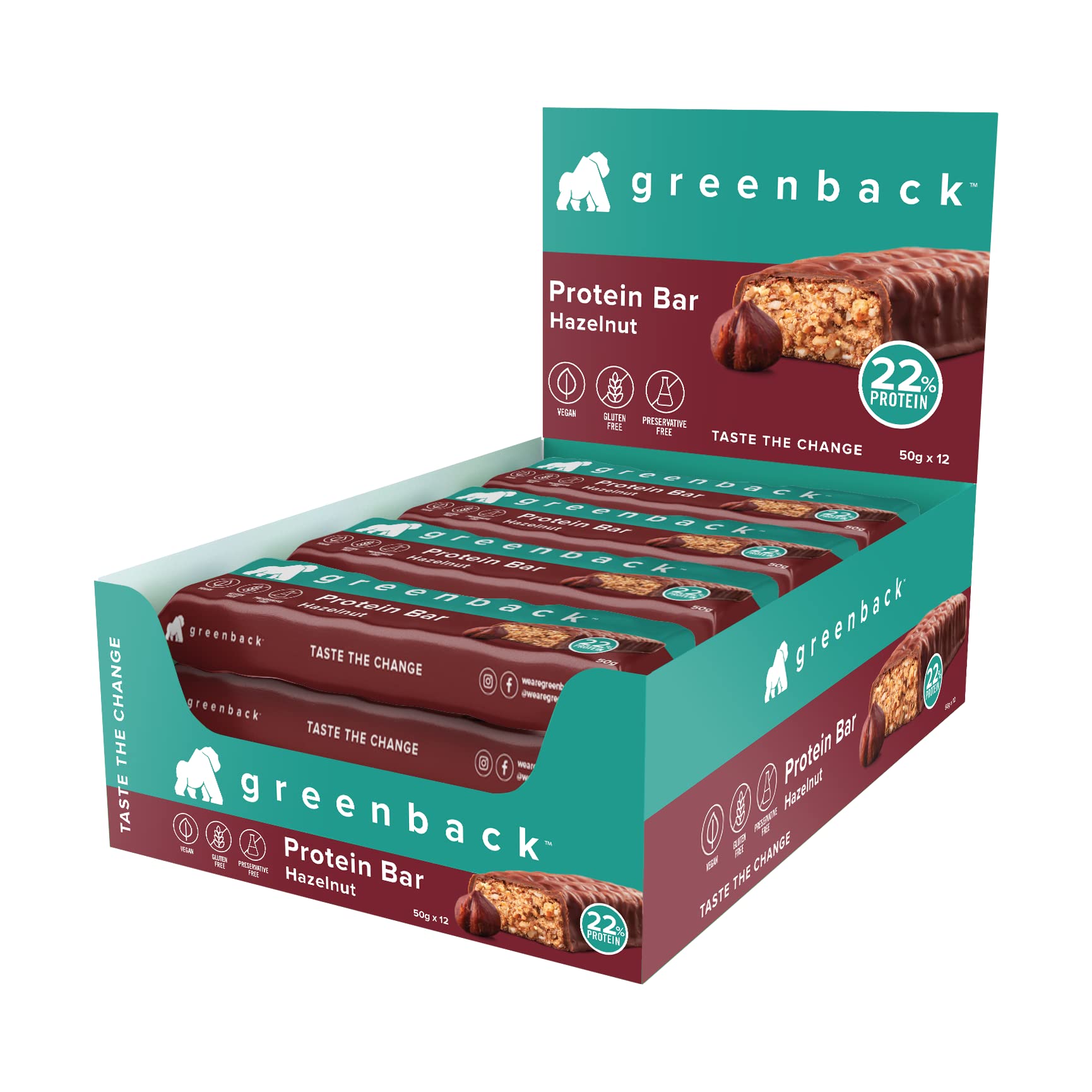 Greenback Protein Bar Hazelnut 50g x 12 - Hazelnut