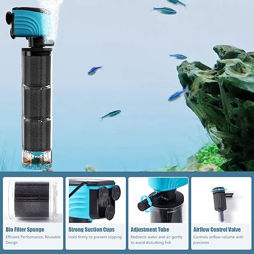 Miniatura 4 de Filtro interno para acuario, filtro mejorado para tanque de peces de 100 a 300 galones con protector de peces, bomba de susurro sumergible de 660