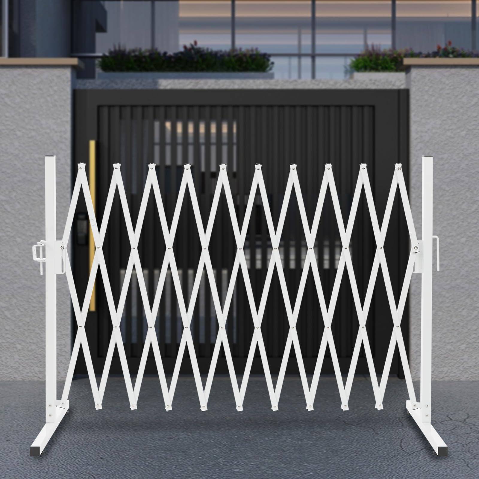 Undercat Expandable Metal Barricade, 11FT Folding Security Gate, Flexible Fence Mobile Barrier Gate, Portable Safety Barrier, White