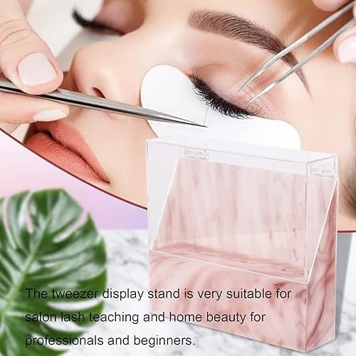 Miniatura 5 de Estuche de pinzas de pestañas a prueba de polvo de 8 agujeros, soporte de pinzas de mármol acrílico, organizador de exhibición con cubierta para