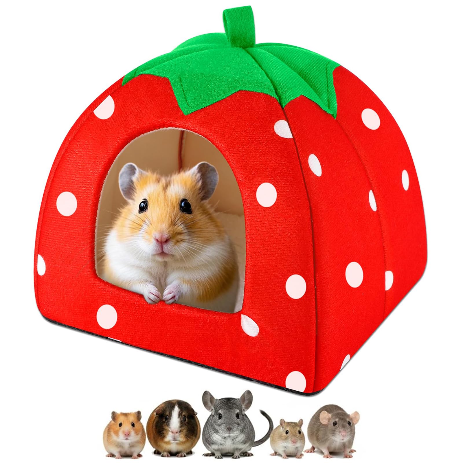 Casa de Conejillos de Indias, 24 x 24cm Durable Cama de Felpa para Animales Pequeños, Acogedora Camas de Hámster, Desmontable y Lavable, para Chinchillas, Conejos y Mascotas Pequeñas (Fresa)