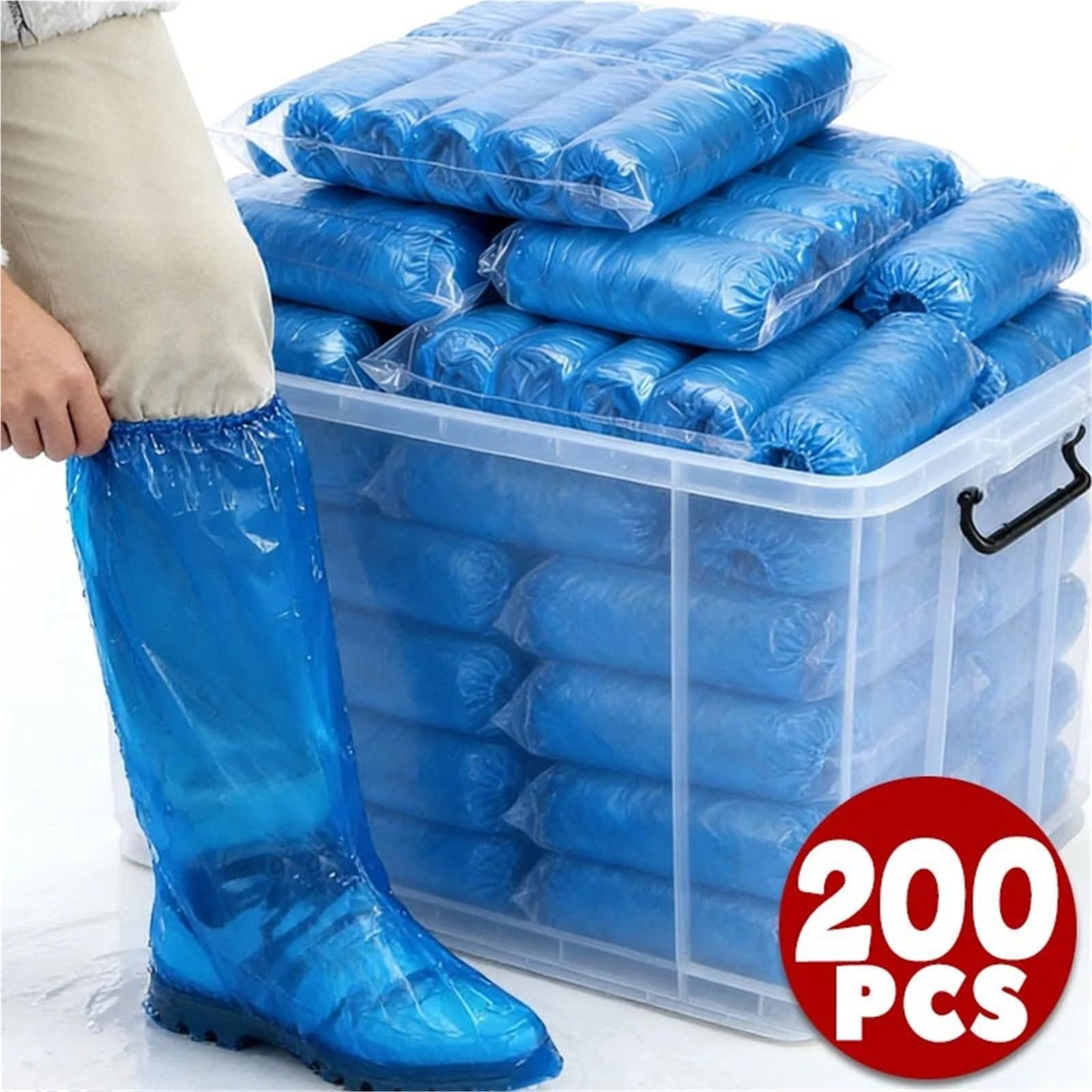 Schuhüberzüge Lange Stiefelüberzüge, dicke, wasserdichte Schuhüberzüge aus Kunststoff, rutschfest, for Labor, Landwirtschaft, Regentage, Rafting(Blue,100pairs)